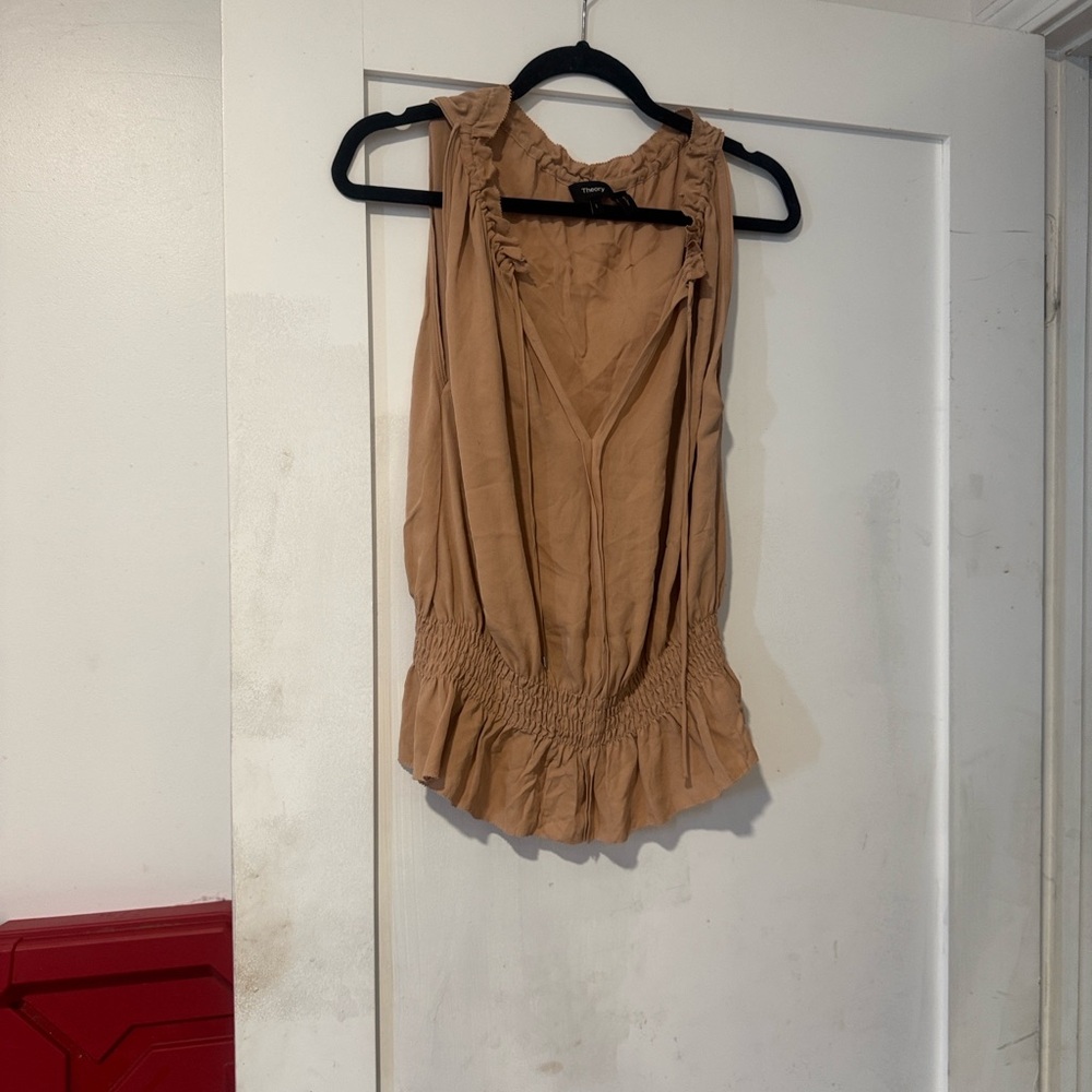 Theory Ruffled Tan Blouse - Picture 3 of 6